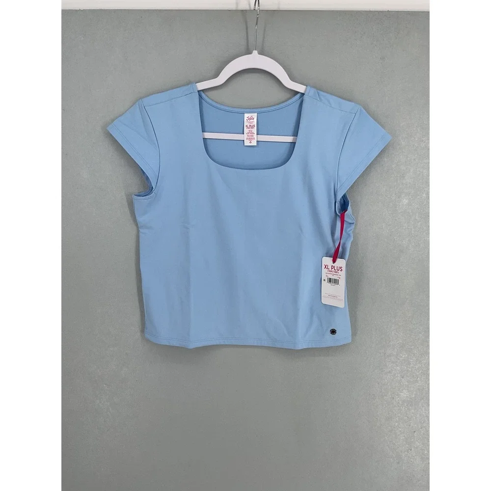 Justice Girls Cap Sleeve Seamless Top Sail Blue Square Neck XL Plus 16P/18P